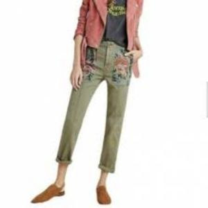 Anthropologie High Rise Cargo Pant crop needlepoint size 26
